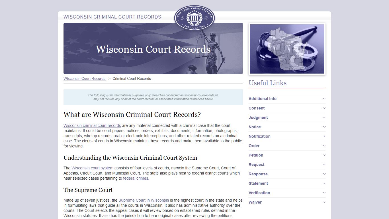 Wisconsin Criminal Court Records | WisconsinCourtRecords.us
